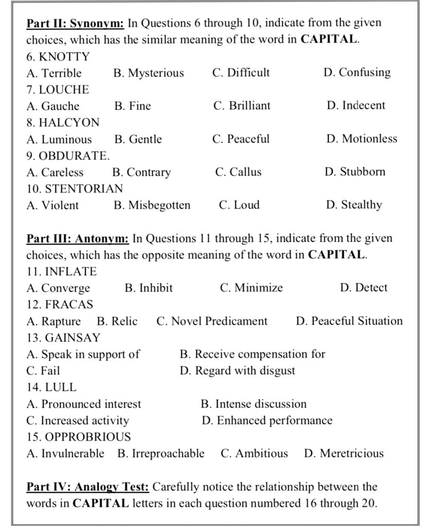 BUP Admission Test Question with Answer